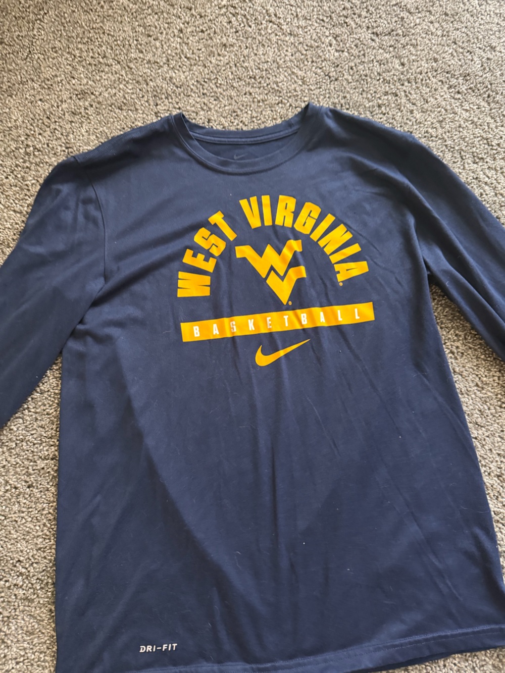 Nike Navy Long-Sleeve West Virginia Basketball Tee with Gold Print
